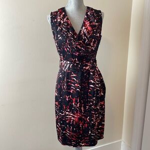 Classiques Entier Sleeveless Silk Ruffle V- Neck Print Wrap Dress Black & Pink 4